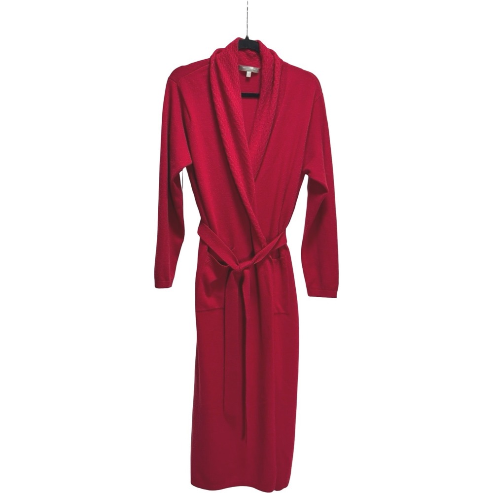 Neiman Marcus Cashmere Robe Womens XL Red Good Shawl Collar Belted Long Sleeve